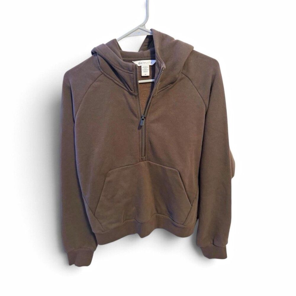 Athleta Women’s Brown 1/2 Zip Pullover Hoodie M Regular Long Sleeve Fleece